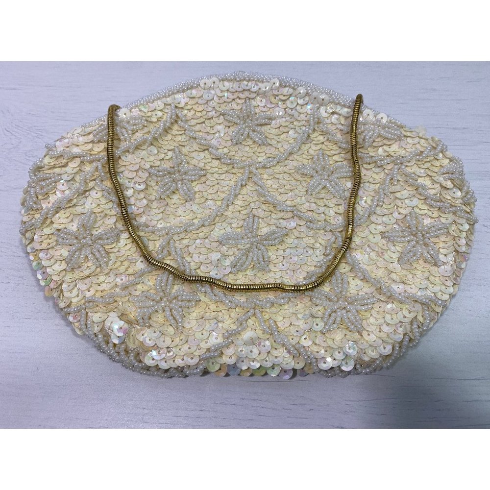 Ivory Hand Beaded Clutch Purse Wristlet